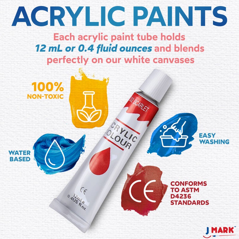 J MARK Painting Kit Includes Acrylic Paint Set, 8 x 10 in. Canvases, Brushes, Palette and More - Image 5
